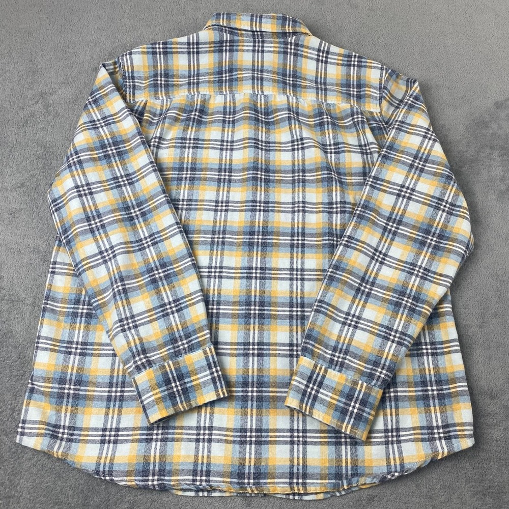 Prana Mens Medium Flannel Shirt Blue Yellow Plaid Organic Cotton Blend - Picture 7 of 11
